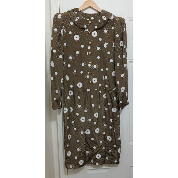 Vintage louis feraud womens Size 8 dress fuff shoulder midi  green Victorian - Picture 2 of 8